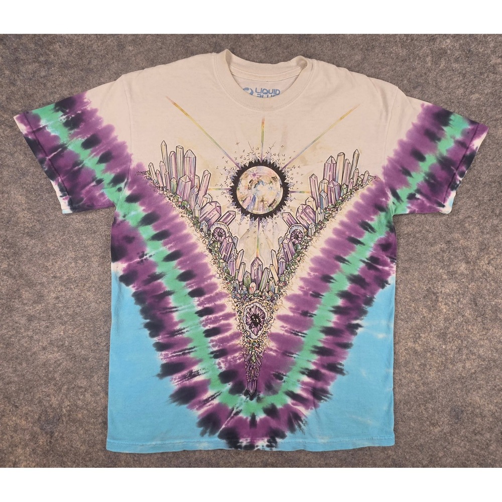 Liquid Blue Crystal Top Moon Tie Dye Graphic T-Shirt Mens Medium Purple Blue